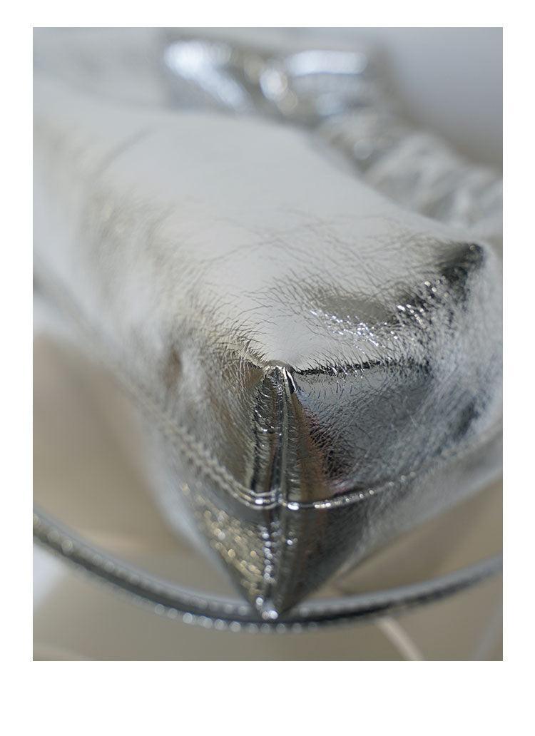 Pleated Cloud Chain Bag, Cowhide Small Silver Ball Minimalist Crossbody Bag - Alexel Crafts