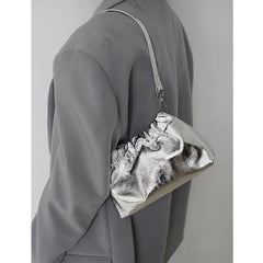 Pleated Cloud Chain Bag, Cowhide Small Silver Ball Minimalist Crossbody Bag - Alexel Crafts