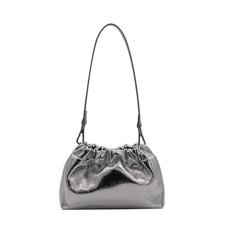 Pleated Cloud Chain Bag, Cowhide Small Silver Ball Minimalist Crossbody Bag - Alexel Crafts
