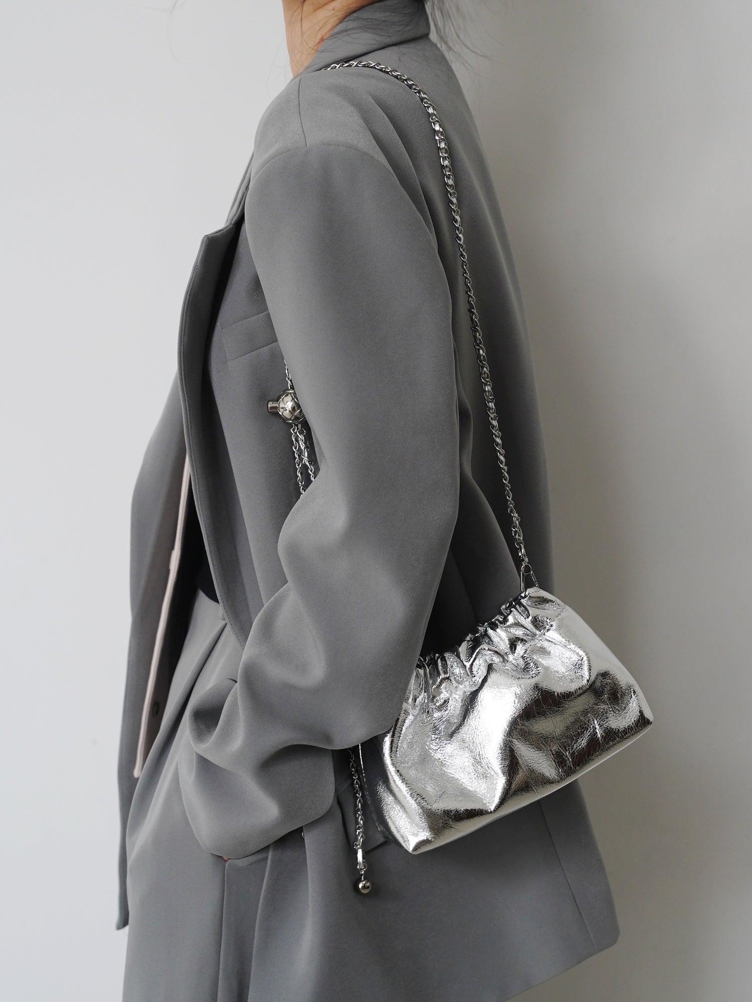 Pleated Cloud Chain Bag, Cowhide Small Silver Ball Minimalist Crossbody Bag - Alexel Crafts