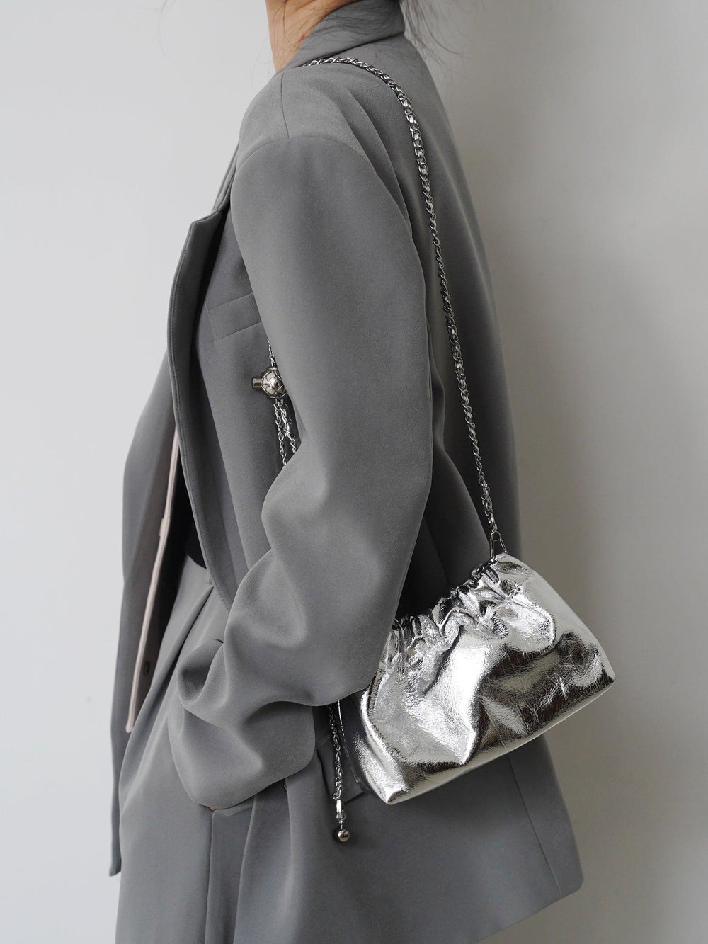 Pleated Cloud Chain Bag, Cowhide Small Silver Ball Minimalist Crossbody Bag - Alexel Crafts
