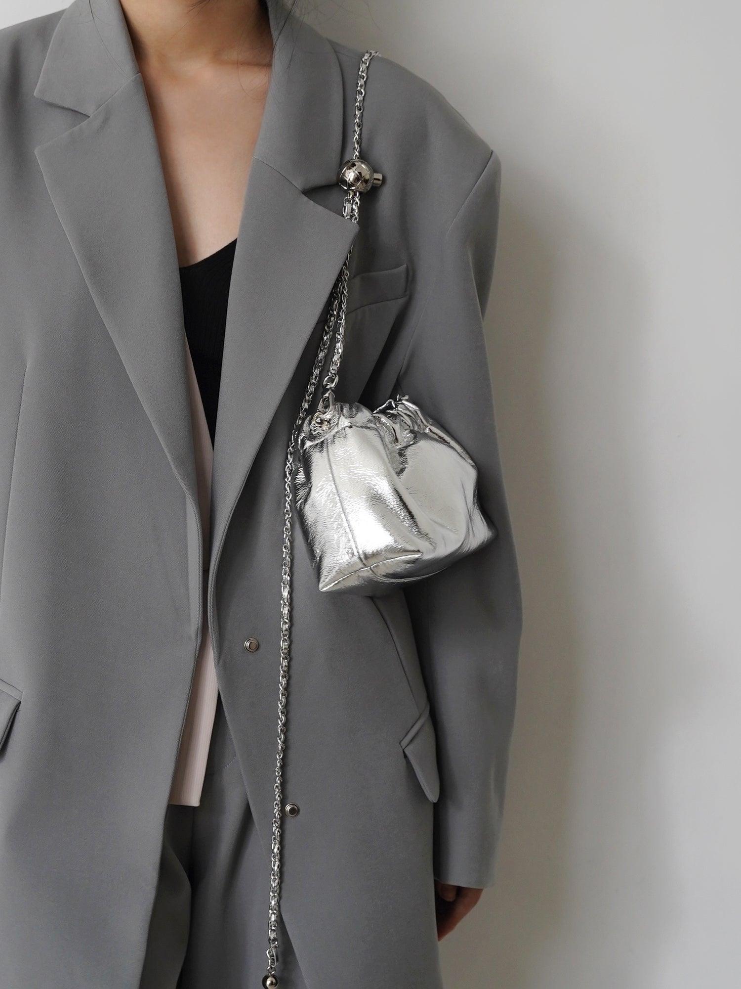 Pleated Cloud Chain Bag, Cowhide Small Silver Ball Minimalist Crossbody Bag - Alexel Crafts