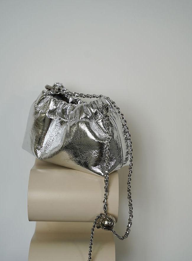 Pleated Cloud Chain Bag, Cowhide Small Silver Ball Minimalist Crossbody Bag - Alexel Crafts
