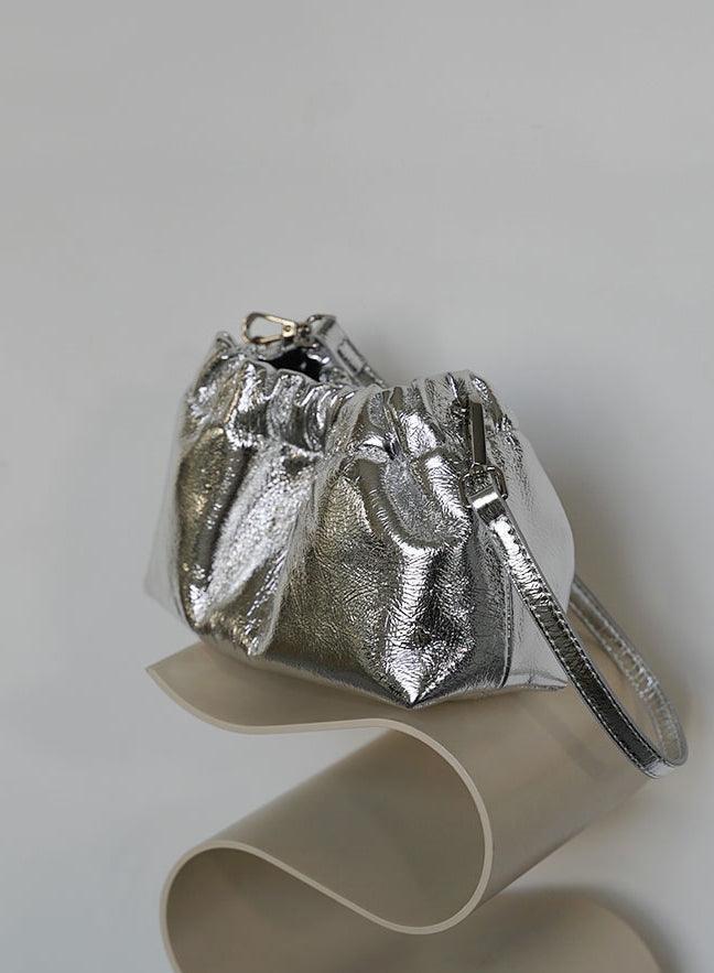 Pleated Cloud Chain Bag, Cowhide Small Silver Ball Minimalist Crossbody Bag - Alexel Crafts