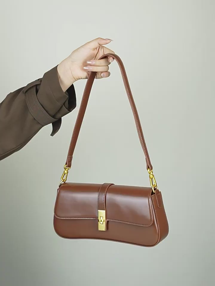 Genuine Leather Baguette Bag | Minimalist Shoulder Bag | Timeless Women's Crossbody Bag
