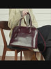 Women's Swift  Leather Tote, Handmade Large Professional Commuter Bag with Adjustable Strap, Elegant Cowhide Leather Shell Bowling Shoulder Bag