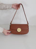 Luxury Leather Crossbody Box Bag with Elegant Circular Emblem, Fashion Leather Shoulder Bag