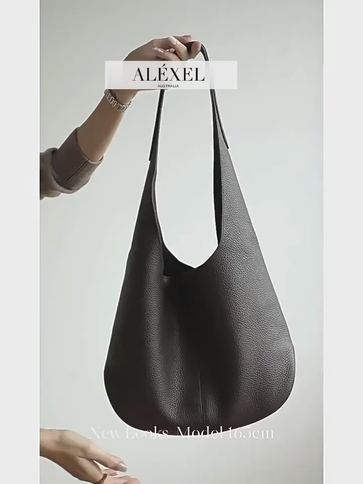 Essentials Slouchy Leather Hobo Bag, Must-have Fashion Designer Minimalist Handbag, Cowhide Bucket Bag