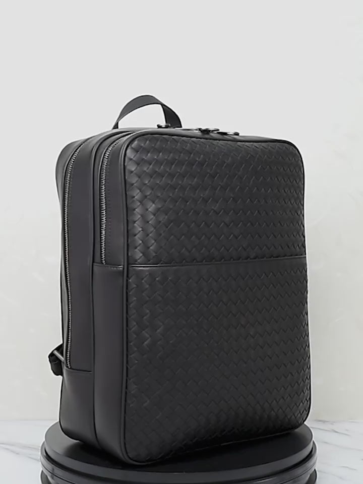 Elegant Business 14-Inches Handcrafted Woven Cowhide Leather Laptop Backpack For Women or Men