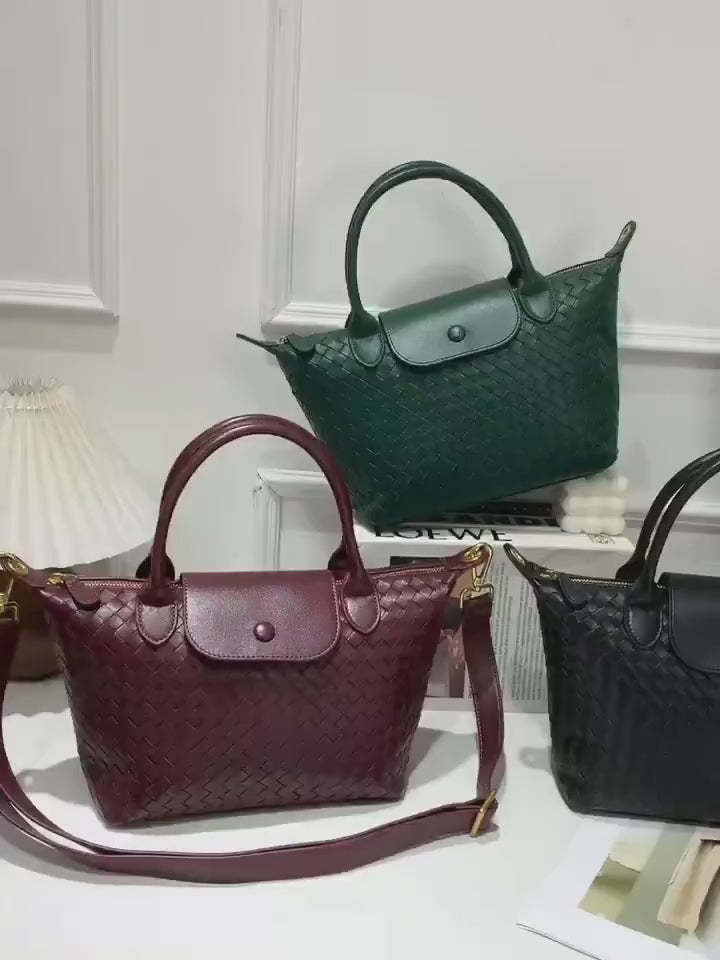 Luxurious Lambskin Leather Handwoven Shoulder Bag | Top Handle Designer Bag