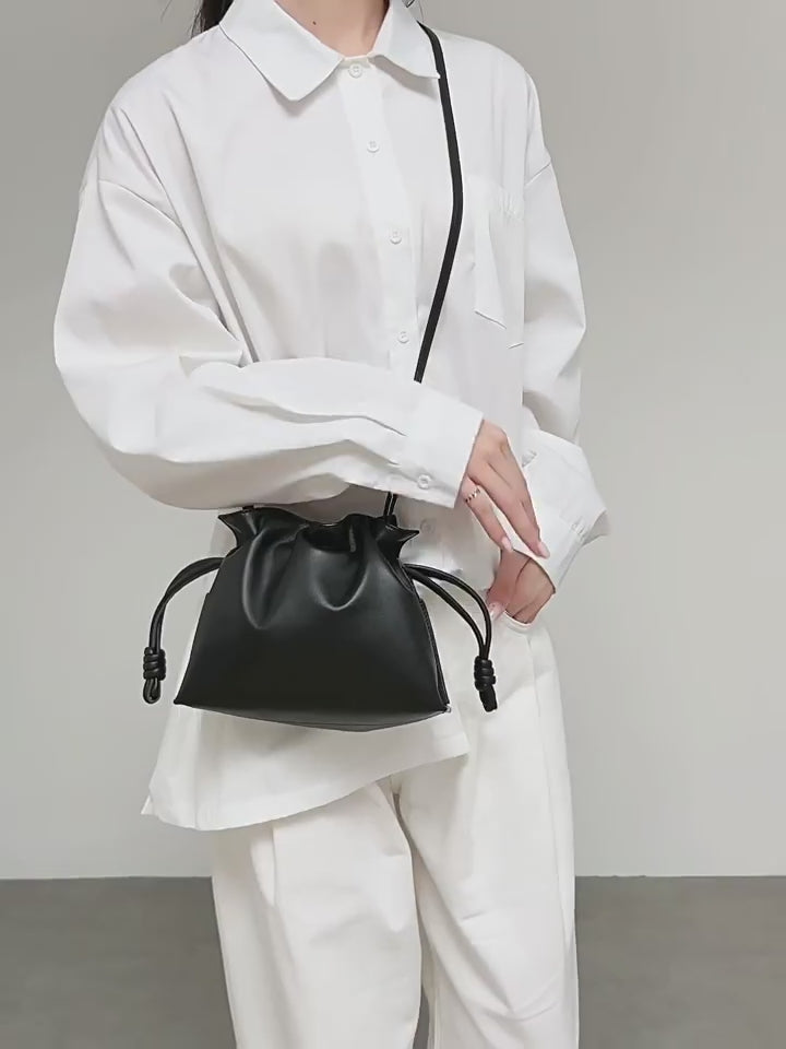 Elegant Cowhide Leather Tote Bag for Women with Drawstring Closure
