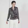 Luxe V-Neck Long Sleeve Blouse, 100% Mulberry Silk Blouse for Women