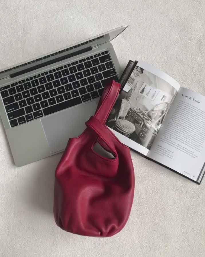 Vintage Leather Knot-Handle Bucket Bag | Handmade Soft Cowhide Mini Handbag