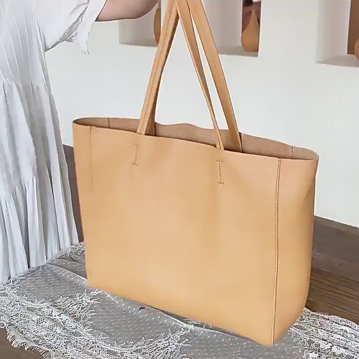Handcrafted Leather Tote Bag ｜ Grain Leather Large Tote Bag Yellow Colour, Birthday gift for her