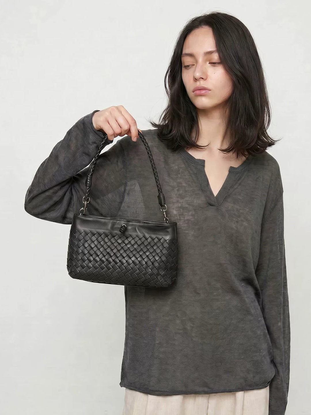 Woven Lambskin Leather Shoulder Bag | Handcrafted Vintage Crossbody Bag