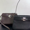 Luxury Black Leather Tote Bag, Handmade Togo and Lambskin Leather Shoulder Bag and Crossbody Square Bag