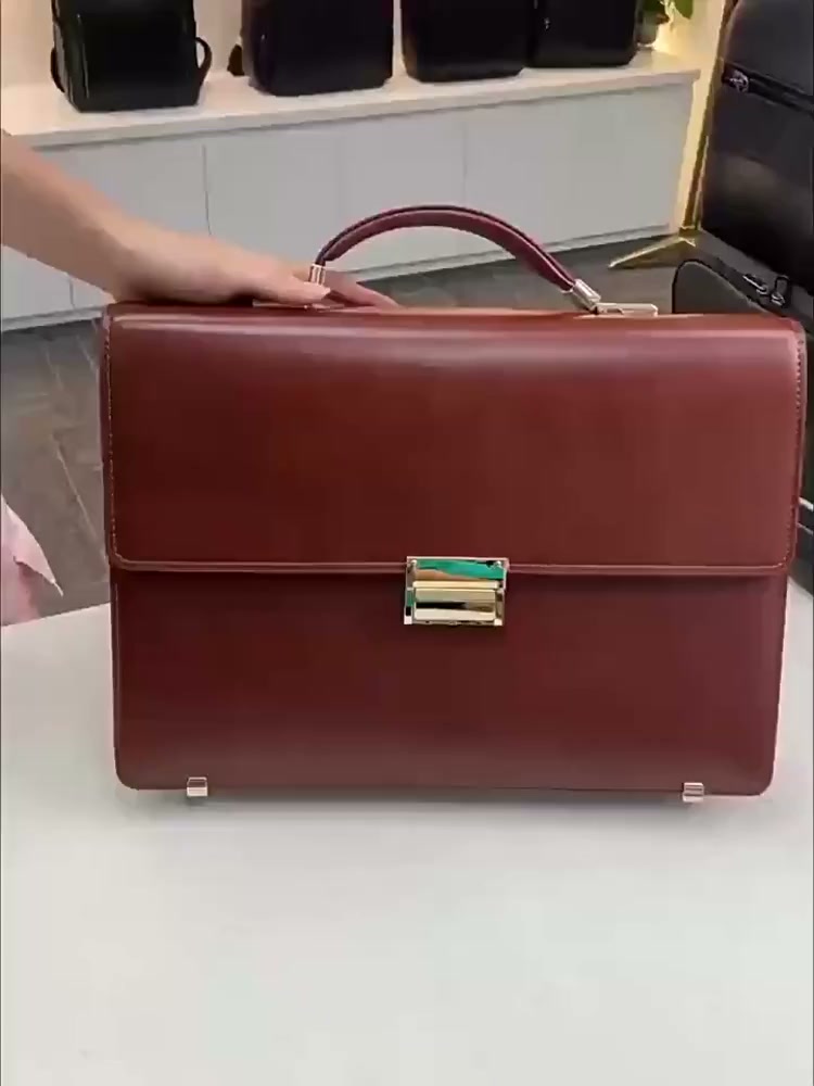 Men's Leather Briefcase with Combination Lock | Oversized Business Laptop Bag