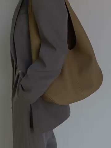 Essentials Slouchy Leather Hobo Bag, Must-have Fashion Designer Minimalist Handbag, Cowhide Bucket Bag