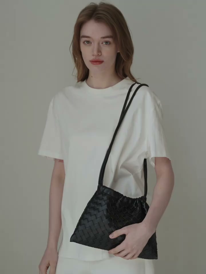 Luxurious Handwoven Lambskin Handbag Drawstring, Genuine Leather Shoulder Bucket Bag for Women