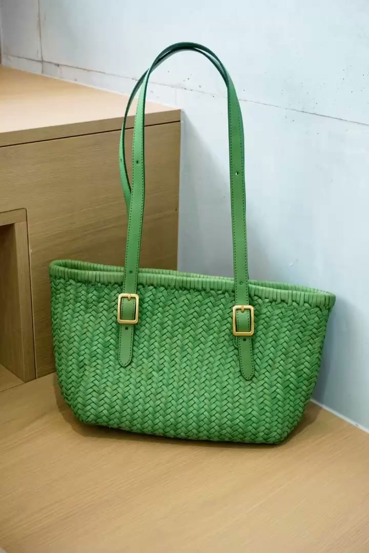 Handwoven Cowhide Leather Basket Tote Bag | Women's Shoulder Hobo Bag