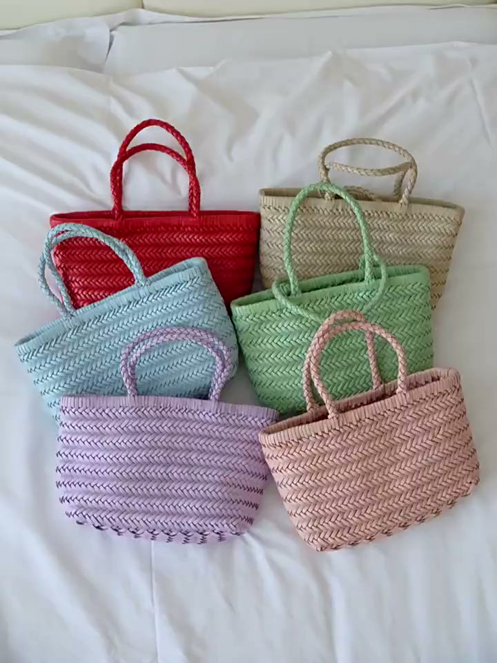 Small Woven Leather Basket Bag for Women | Handmade Cowhide Tote with Crossbody Strap