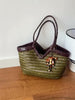 Handwoven Full Grain Cowhide Leather Basket Tote | V-Cut Rim Leather Shoulder Bag | Summer Beach Bag in Two Sizes