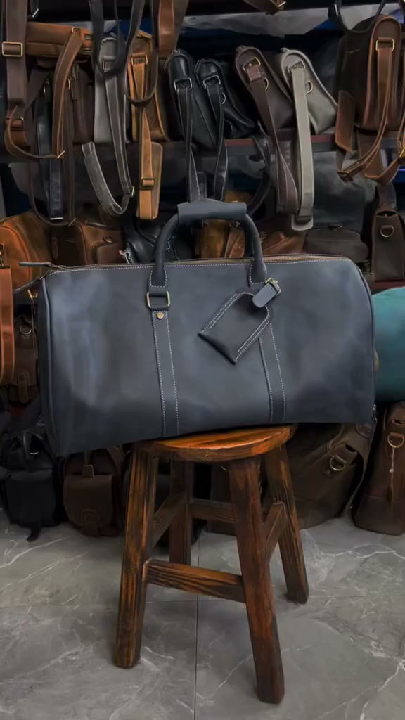 Men's Leather Travel Duffle Bag | Weekender Gym Bag with Shoe Compartment