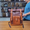 Handcrafted Full Grain Leather Roll-Top Backpack | Men's Vintage Laptop Travel & Hiking Backpack