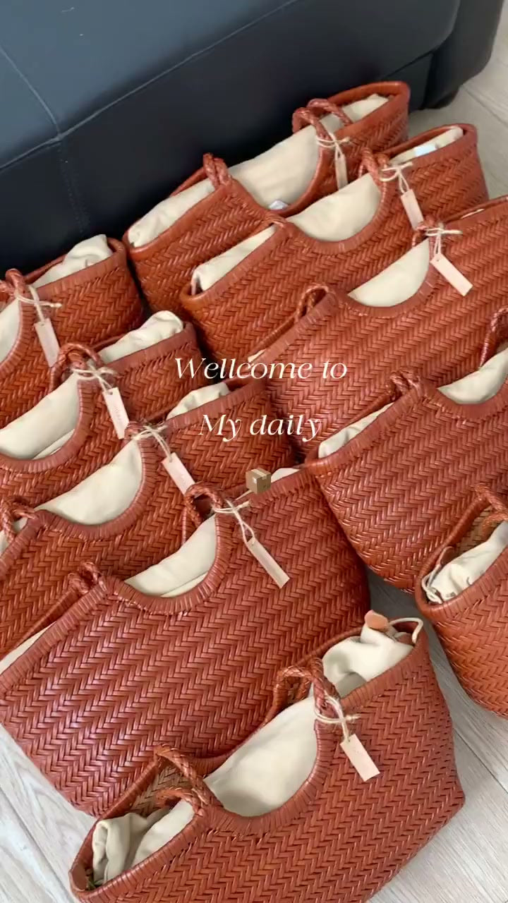 Handcrafted Woven Leather Tote Bag, Leather Hand Woven Triple Jump Bamboo Style Ladies HOBO Bag, Summer Holiday Bag, Women Woven Bag