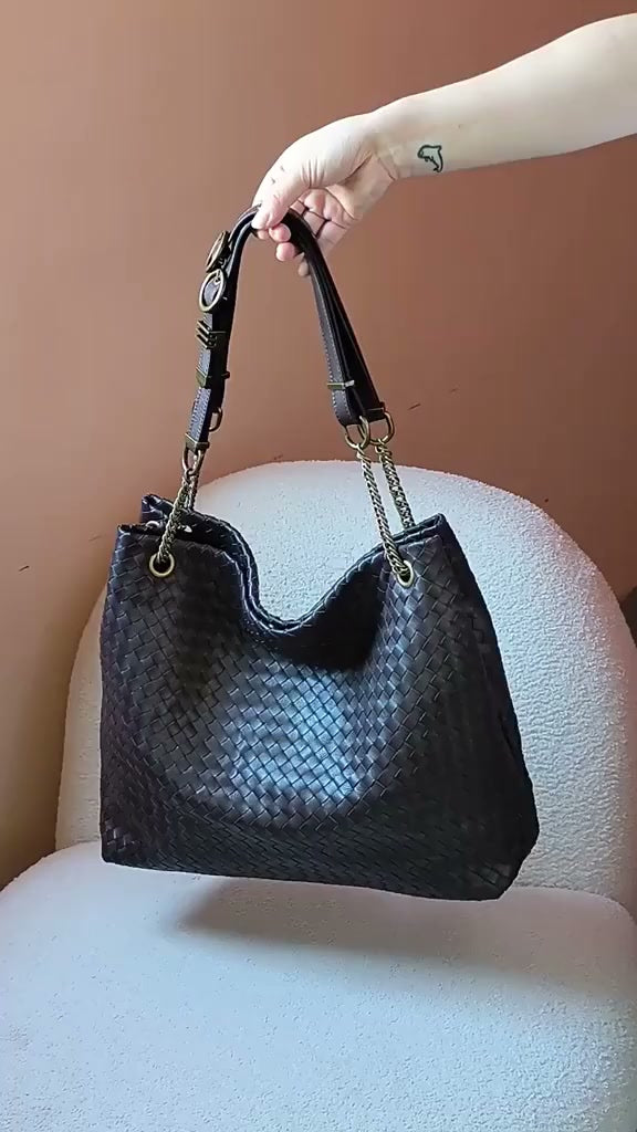 Premium Handwoven Lambskin Tote Bag | Handcrafted Vintage Lock Drawstring Spacious & Versatile Shoulder Bag, Lambskin Shopper