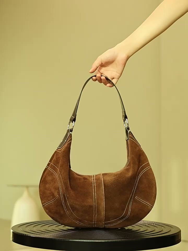 Large Suede Crossbody Purse, Black Suede Slouchy Bag & Crescent Hobo for Women