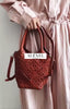 Handmade Leather Crossbody Bucket Bag, Full Grain Cowhide Floral Cut-Out Designer Bucket Bags For Women