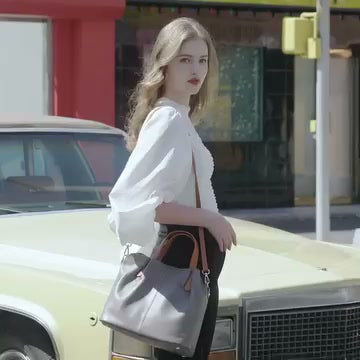 Two Tone Pebbled Leather Commuter Shoulder Bag for Women, Soft Genuine Leather Slouchy Shoulder & Handbag