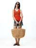 Handwoven Raffia Straw Tote Bag | Women's Large Vacation Beach Bag with Scarf