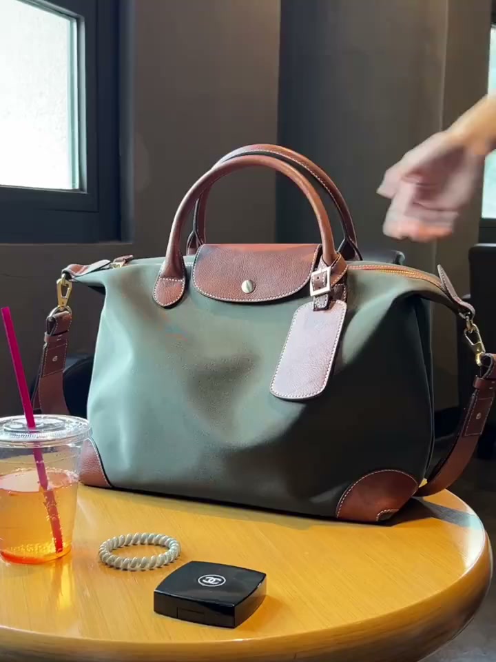 Recycled Nylon & Cowhide Leather Work Tote Bag – Handmade, 3 Sizes | Personalised Initials, Laptop Bag, Waterproof, Anti-Slip Strap