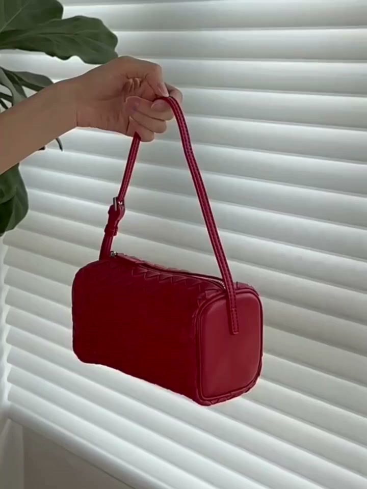 Lambskin Leather Woven Boston Bag, Mini Designer Bag, Leather Box Shoulder Bag, Classic Leather Handbag, Minimalist Genuine Leather Crossbody Purse