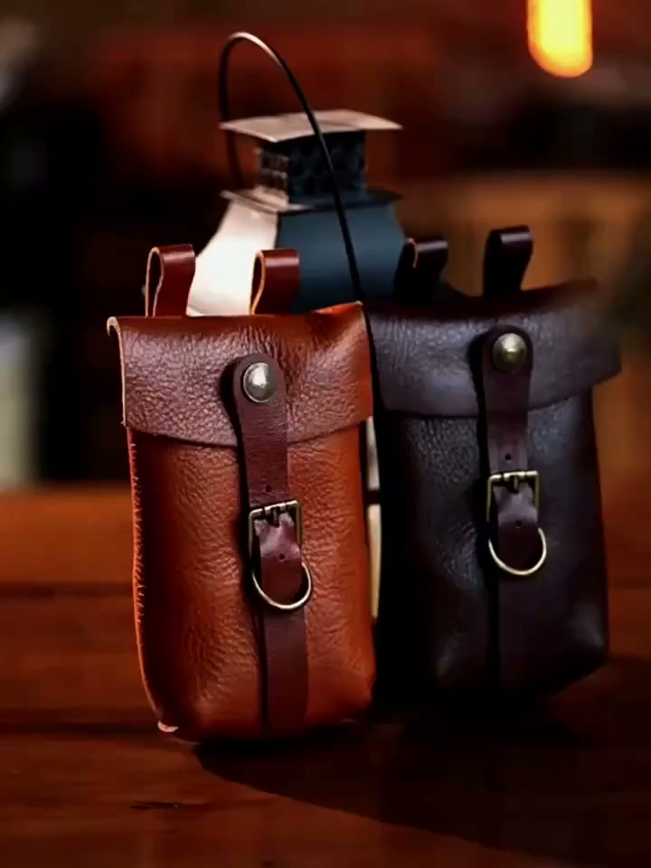Handcrafted Full Grain Leather Belt Pouch | Cowhide Phone Holster | Outdoor EDC Waist Bag for Men