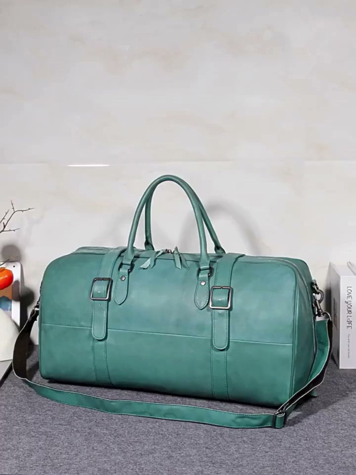 Full Grain Leather Duffle Bag | Chic Boston Weekender for Travel & Gym