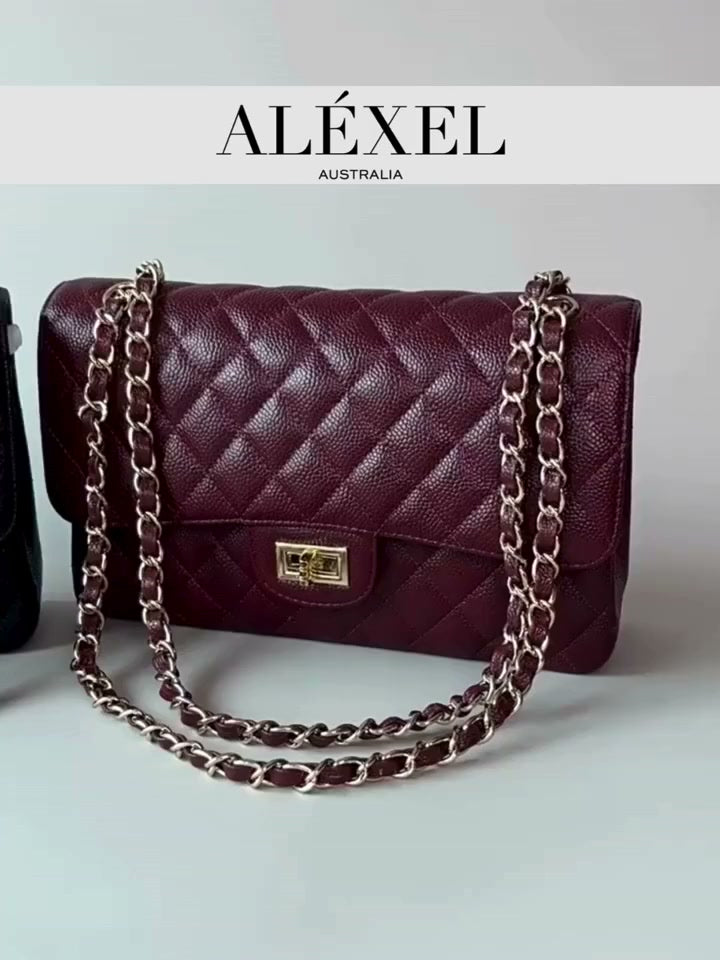 Classic Caviar/Lambskin Flap Bag with Chain Ball | Genuine Caviar Leather Crossbody Bag, Leather Shoulder Purse, Chain Strap Lock Bag, Christmas Gift