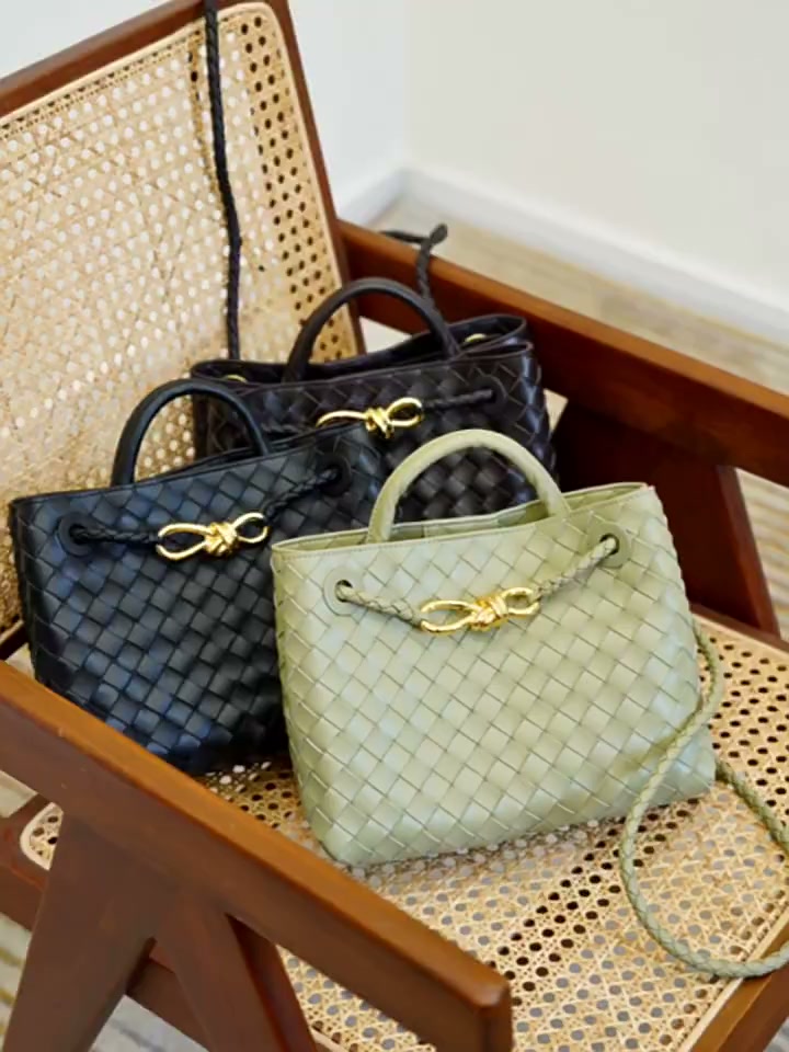 Small Lambskin Leather Knotted Intrecciato Shoulder Bag | Woven Handbag With Metal Buckle, Daily Fashion Designer Bag, Woven Shoulder Purse