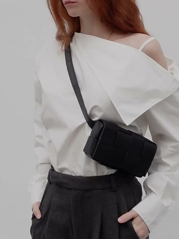 Versatile Calfskin Leather Squared Woven Bag with Interchangeable Gold Chain and Leather Straps, Minimalist Crossbody Bag, Waist Bag