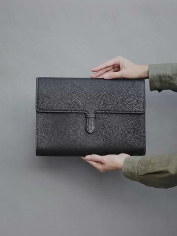 Custom Men’s and Women’s Leather Clutch Bag, Handmade Full Grain Togo Leather Business Handbag with 42 Color Options