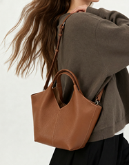 Minimalist Togo Cowhide Leather Hobo Tote: Handcrafted Leather Slouchy Bucket Bag