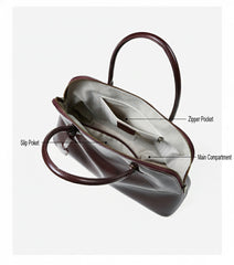 Women's Swift  Leather Tote, Handmade Large Professional Commuter Bag with Adjustable Strap, Elegant Cowhide Leather Shell Bowling Shoulder Bag