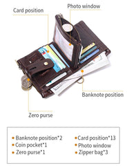 RFID Anti-Theft Brush Wallet, Oil Wax Cowhide Multi-Functional Double-Zip Men's Leather Wallet - Alexel Crafts