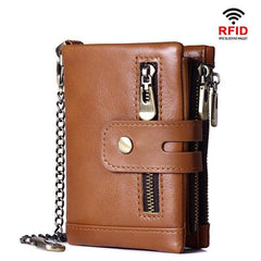 RFID Anti-Theft Brush Wallet, Oil Wax Cowhide Multi-Functional Double-Zip Men's Leather Wallet - Alexel Crafts