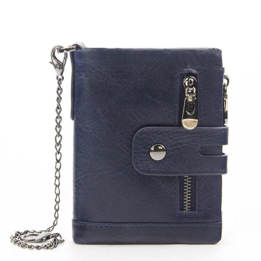 RFID Anti-Theft Brush Wallet, Oil Wax Cowhide Multi-Functional Double-Zip Men's Leather Wallet - Alexel Crafts