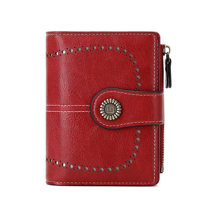 RFID Women's Short Wallet, Oil Wax Leather Coin Purse, Card Holder - Alexel Crafts