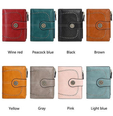 RFID Women's Short Wallet, Oil Wax Leather Coin Purse, Card Holder - Alexel Crafts