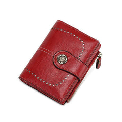 RFID Women's Short Wallet, Oil Wax Leather Coin Purse, Card Holder - Alexel Crafts